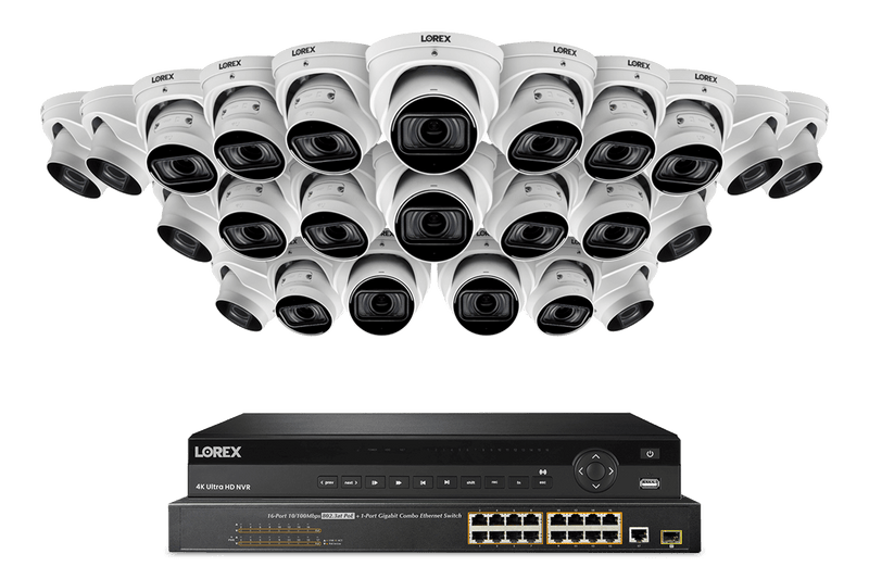 Lorex 4K (32 Camera Capable) 8TB Wired NVR System with Nocturnal 4 Smart IP Dome Cameras Featuring Motorized Varifocal Lens, Listen-In Audio and 30FPS Recording