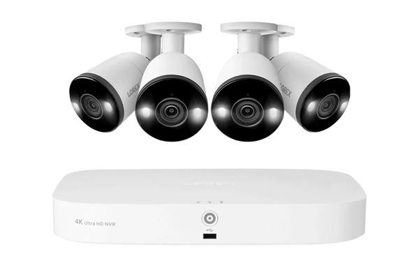 Lorex 4K 16-Camera Capable (8 Wired + 8 Fusion Wi-Fi) 2TB NVR System with 4 Bullet Cameras Featuring Smart Deterrence and 2-Way Audio