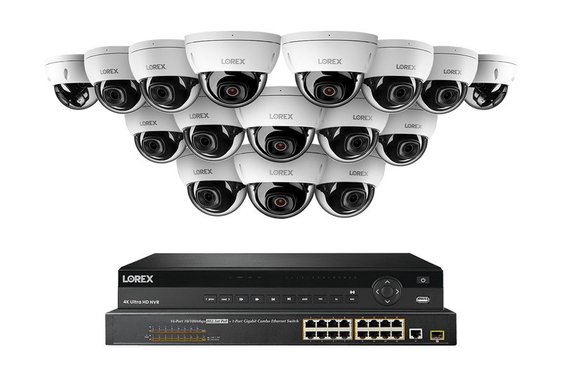 Lorex Pro  Series 4K 32 Camera Capable 8TB Wired NVR System with 8MP (4K) A10 IP Dome Cameras - White 16