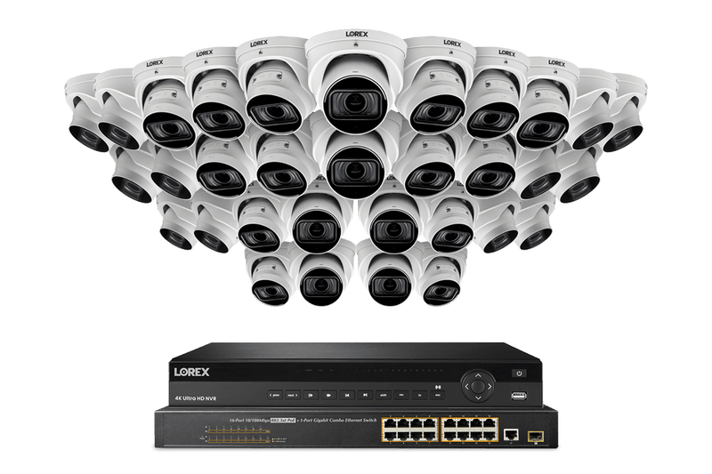 Lorex 4K (32 Camera Capable) 8TB Wired NVR System with Nocturnal 4 Smart IP Dome Cameras Featuring Motorized Varifocal Lens, Listen-In Audio and 30FPS Recording