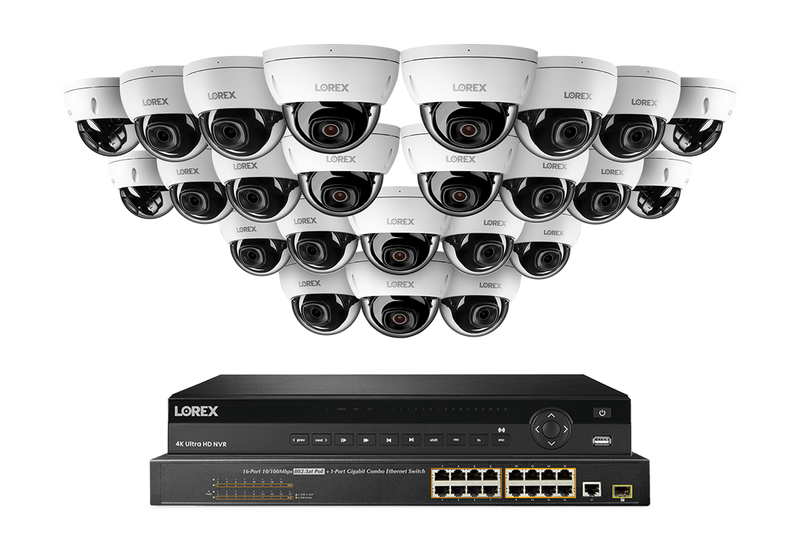 Lorex Pro  Series 4K 32 Camera Capable 8TB Wired NVR System with 8MP (4K) A10 IP Dome Cameras - White 24