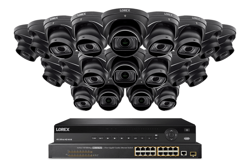 Lorex 4K (32 Camera Capable) 8TB Wired NVR System with Nocturnal 4 Smart IP Dome Cameras Featuring Motorized Varifocal Lens, Listen-In Audio and 30FPS Recording