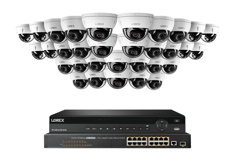 Lorex Pro  Series 4K 32 Camera Capable 8TB Wired NVR System with 8MP (4K) A10 IP Dome Cameras - White 32