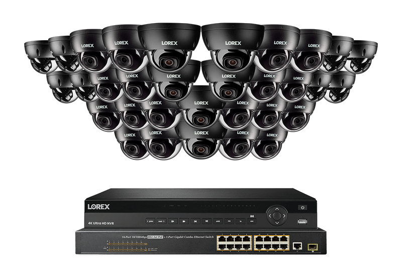 Lorex Pro  Series 4K 32 Camera Capable 8TB Wired NVR System with 8MP (4K) A10 IP Dome Cameras - Black 24