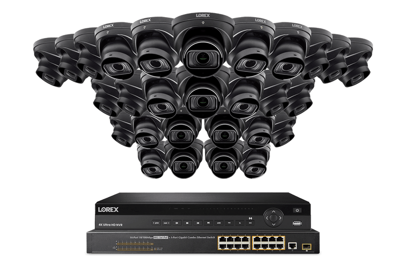 Lorex 4K (32 Camera Capable) 8TB Wired NVR System with Nocturnal 4 Smart IP Dome Cameras Featuring Motorized Varifocal Lens, Listen-In Audio and 30FPS Recording