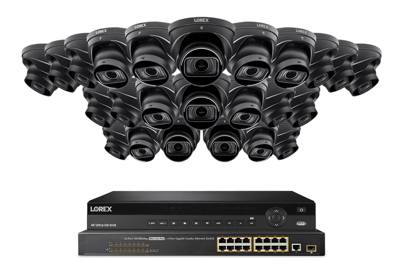 Lorex 4K (32 Camera Capable) 8TB Wired NVR System with Nocturnal 4 Smart IP Dome Cameras Featuring Motorized Varifocal Lens, Listen-In Audio and 30FPS Recording