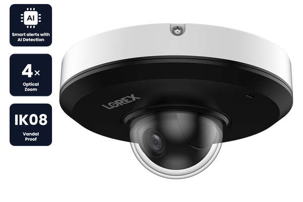 Lorex 2K (4MP) IP Wired Mini PTZ Security Camera with AI Detection and 4x Optical Zoom