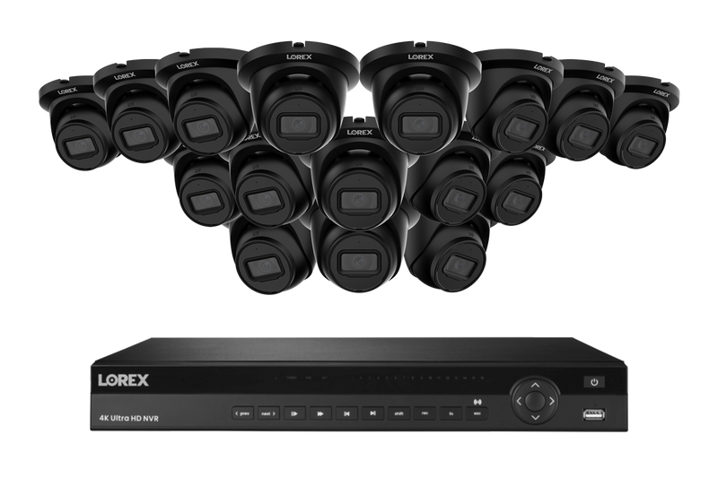 Lorex Fusion Series 4K 16 Camera Capable (Wired or Fusion Wi-Fi) 4TB Wired NVR System with 4MP (2K) A4 IP Turret Cameras - Black 16