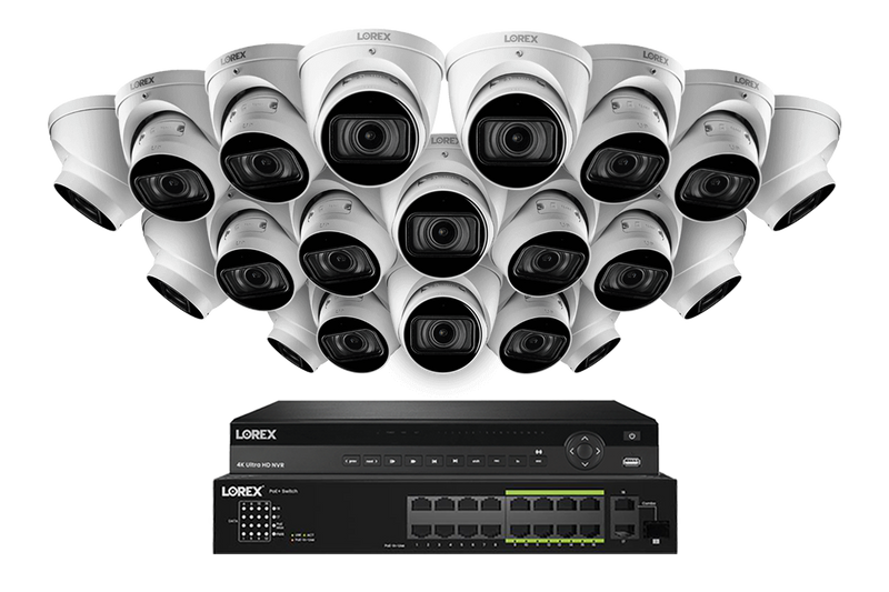 Lorex 4K (32 Camera Capable) 8TB Wired NVR System with Nocturnal 3 Smart IP Dome Cameras Featuring Motorized Varifocal Lens and 30FPS Recording