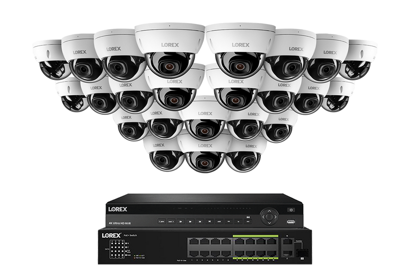 Lorex Pro  Series 4K 32 Camera Capable 8TB Wired NVR System with 8MP (4K) A10 IP Dome Cameras - White 24