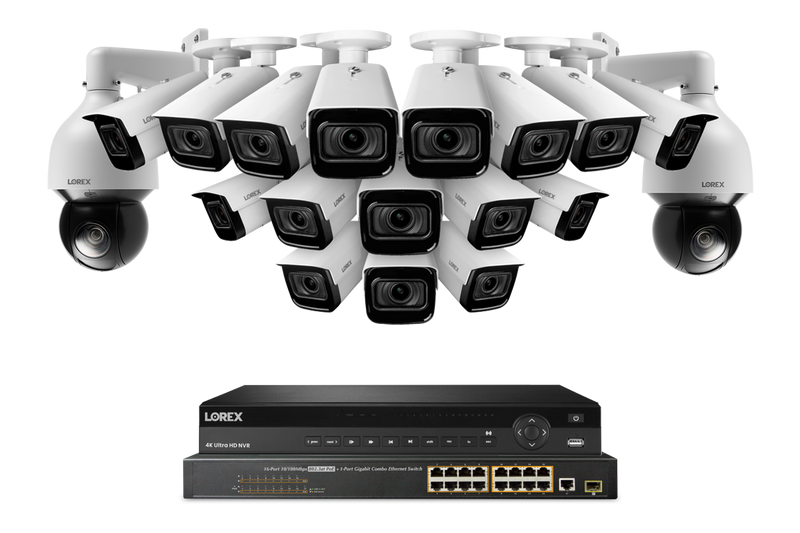 Lorex 4K (32 Camera Capable) 8TB Wired NVR System with 16 Nocturnal 3 Motorized Varifocal Lens Cameras and Two 4K 25x Pan-Tilt Zoom IP Cameras