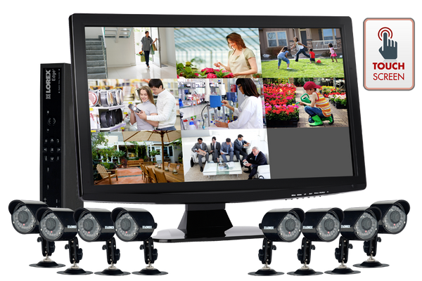 Security and surveillance cameras with touch monitor