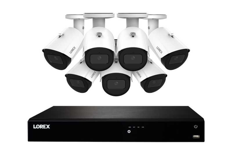 Lorex Fusion NVR with Seven White A20 (Aurora Series) IP Bullet Cameras - 4K 16-Channel 4TB Wired System