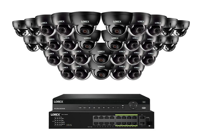 Lorex Pro Series 4K 32 Camera Capable 8TB Wired NVR System with 4MP (2K) A4 IP Dome Cameras - Black 32