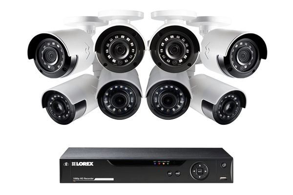 1080p Camera System with 8 Outdoor Cameras - 4 Wide Angle Cameras, 160 degree view and 4 Bullet Security Cameras