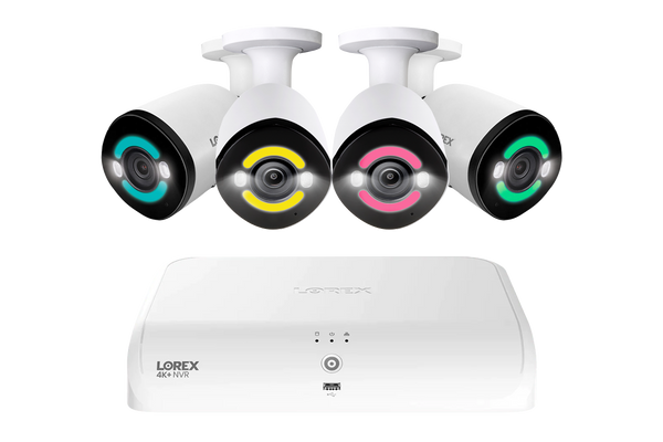 Lorex 4K+ Fusion Wired NVR System with 4 Bullet IP Cameras Featuring 12MP Ultra HD and Smart Security Lighting