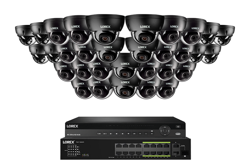 Lorex Pro  Series 4K 32 Camera Capable 8TB Wired NVR System with 8MP (4K) A10 IP Dome Cameras - Black 24