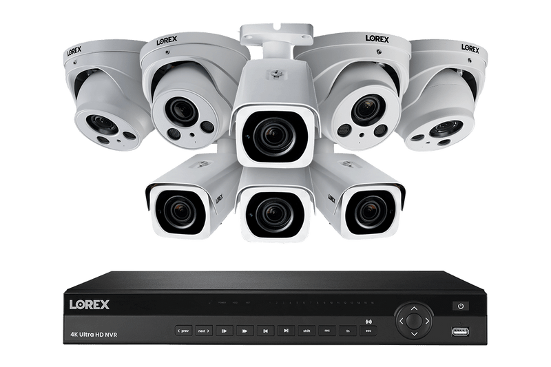 16-Channel NVR System with Four 4K (8MP) Nocturnal Varifocal Zoom IP Cameras and Four Audio Dome Cameras