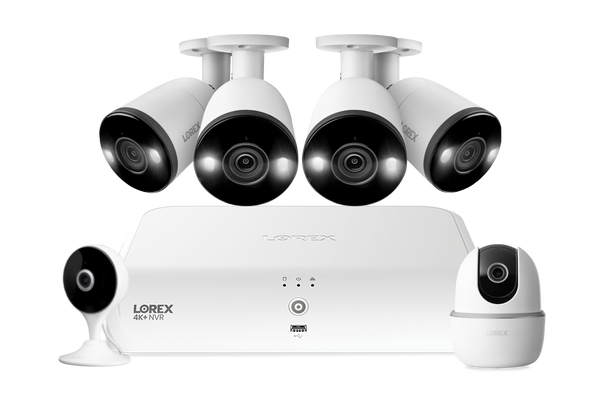 Lorex Fusion 4K 16 Camera Capable (8 Wired + 8 Fusion Wi-Fi) 2TB NVR System with Four H13 IP Bullet Cameras, One 2K Pan-Tilt Cmaera, and One 2K Indoor Wi-Fi Camera