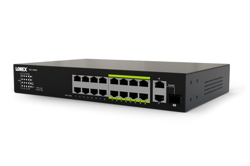 Lorex 16-Port Ethernet PoE+ Unmanaged Switch with 8-Port Long Range PoE+ and 250W PoE Budget