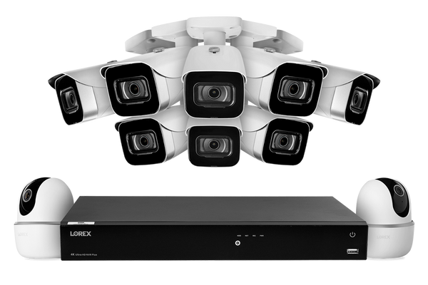 Lorex Fusion 4K (16 Camera Capable) 3TB Wired NVR System with 8 IP Bullet Cameras and Two 2K Pan-Tilt Cameras