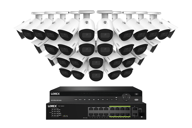 Lorex Pro Series 4K 32 Camera Capable 8TB Wired NVR System with 4MP (2K) A4 IP Bullet Cameras - White 32