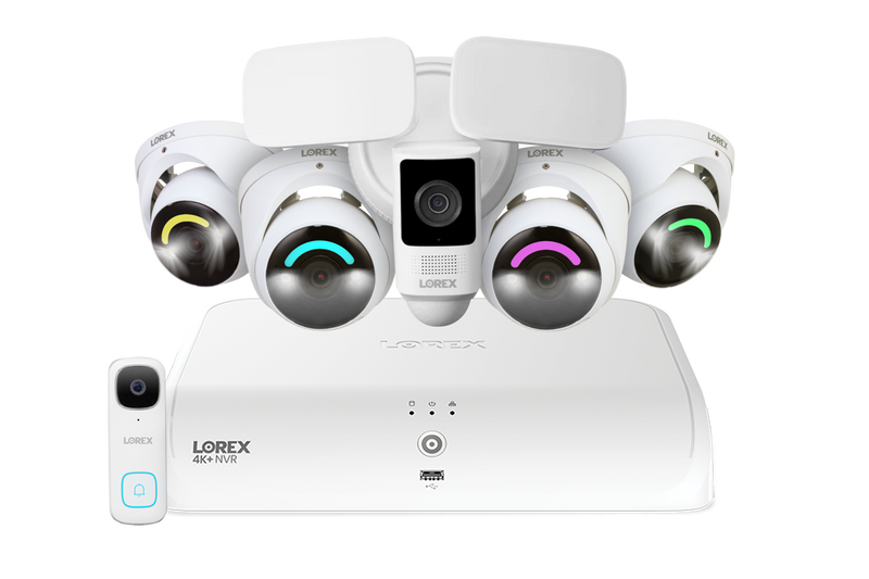 Lorex Fusion 4K 16 Camera Capable (8 Wired + 8 Fusion Wi-Fi) 2TB NVR System with Four H16 IP Dome Cameras, One 2K Battery Operated Doorbell, and One 2K Floodlight