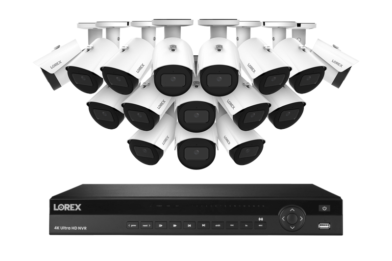 Lorex Fusion Series 4K 16 Camera Capable (Wired or Fusion Wi-Fi) 4TB Wired NVR System with 4MP (2K) A4 IP Bullet Cameras - White 16