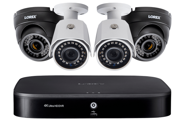 HD Security System with 8-Channel 4K DVR, Two 1080p Outdoor Bullets and Two 1080p Motororized Varifocal Domes