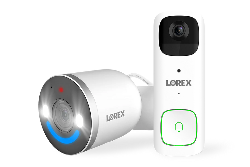 Lorex 2K Battery Video Doorbell and 4K Spotlight Indoor/Outdoor Wi-Fi 6 Security Camera