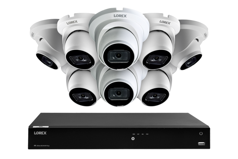 Lorex 4K 16-Camera Capable (Wired or Fusion Wi-Fi) 4TB Wired NVR System with 8 IP Dome Cameras featuring Listen-In Audio