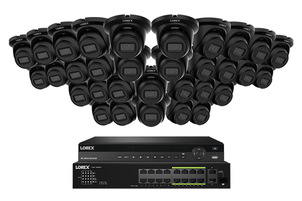 Lorex Pro Series 4K 32 Camera Capable 8TB Wired NVR System with 4MP (2K) A4 IP Turret Cameras - Black 32