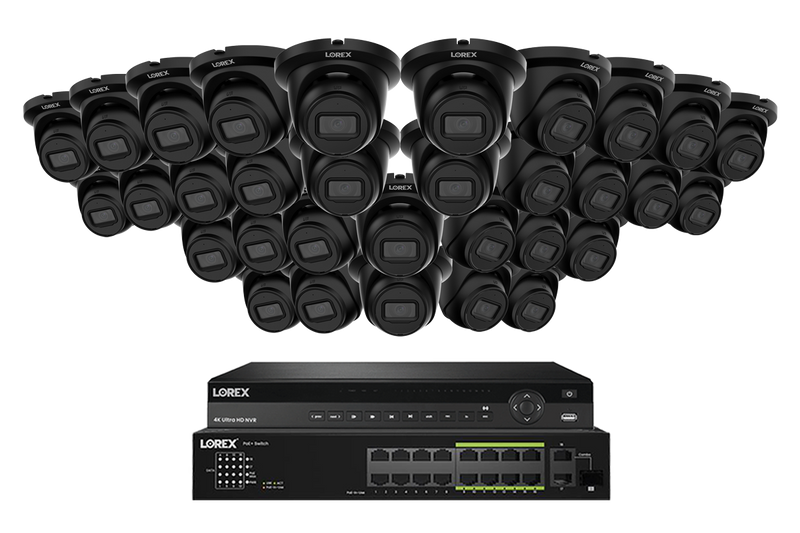 Lorex Pro Series 4K 32 Camera Capable 8TB Wired NVR System with 4MP (2K) A4 IP Turret Cameras - Black 32