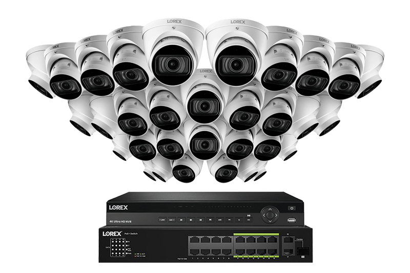 Lorex 4K (32 Camera Capable) 8TB Wired NVR System with Nocturnal 3 Smart IP Dome Cameras Featuring Motorized Varifocal Lens and 30FPS Recording