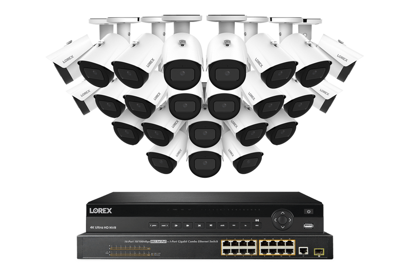 Lorex Pro Series 4K 32 Camera Capable 8TB Wired NVR System with 4MP (2K) A4 IP Bullet Cameras - White 24