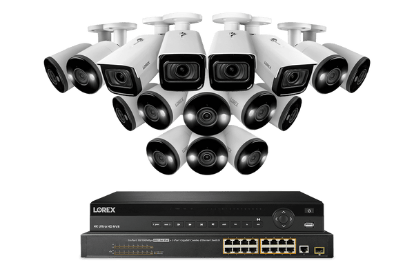 Lorex 4K 32-Channel 8TB Wired NVR System with 12 Active Deterrence Cameras and 4 Motorized Varifocal Cameras