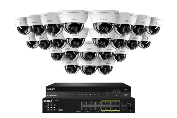 Lorex Pro Series 4K 32 Camera Capable 8TB Wired NVR System with 4MP (2K) A4 IP Dome Cameras - White 24