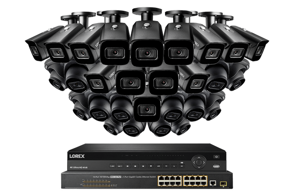32-Channel 4K Nocturnal NVR System with Fourteen Audio Domes and Fourteen Audio Bullet Smart IP Cameras