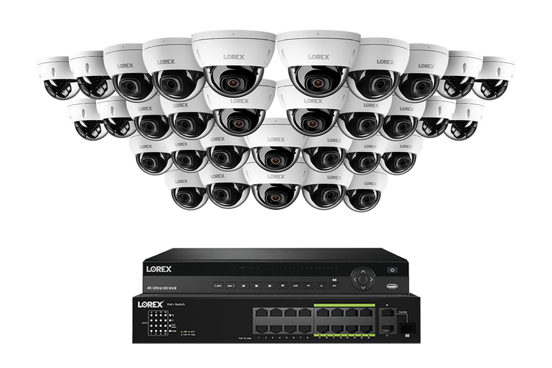 Lorex Pro  Series 4K 32 Camera Capable 8TB Wired NVR System with 8MP (4K) A10 IP Dome Cameras - White 32