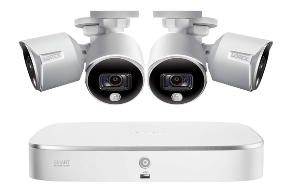 4K Ultra HD Security System with Four 4K (8MP) Active Deterrence Cameras featuring Smart Motion Detection and Smart Home Voice Control