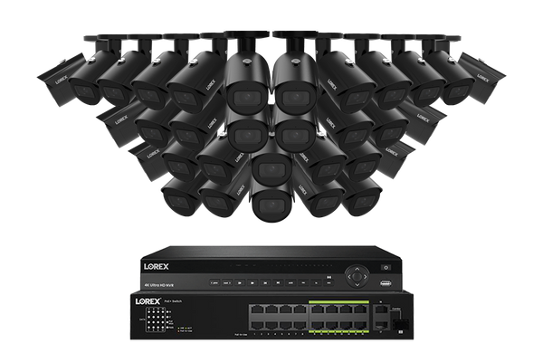 Lorex Pro Series 4K 32 Camera Capable 8TB Wired NVR System with 4MP (2K) A4 IP Bullet Cameras - Black 32