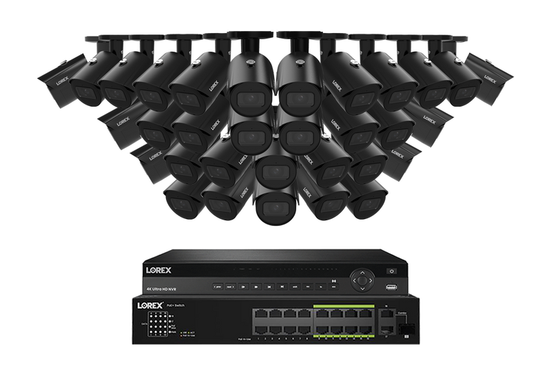 Lorex Pro Series 4K 32 Camera Capable 8TB Wired NVR System with 4MP (2K) A4 IP Bullet Cameras - Black 32