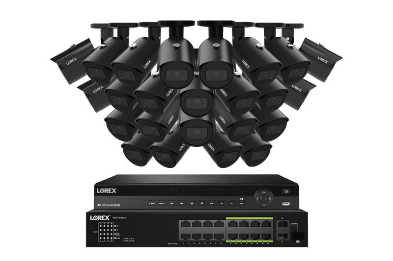 Lorex NVR with A20 (Aurora Series) IP Bullet Cameras - 4K 32-Channel 8TB Wired System - Black 24