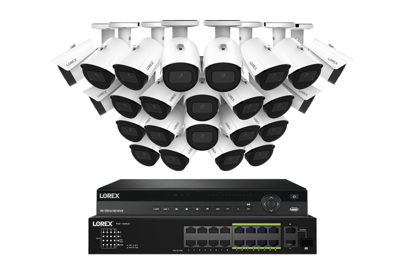 Lorex NVR with A20 (Aurora Series) IP Bullet Cameras - 4K 32-Channel 8TB Wired System - White 24