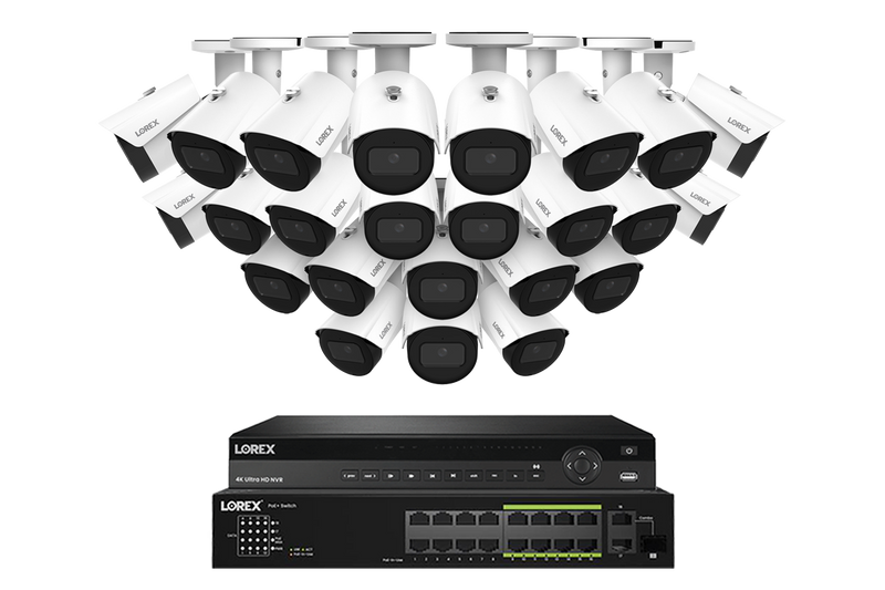 Lorex Pro Series 4K 32 Camera Capable 8TB Wired NVR System with 4MP (2K) A4 IP Bullet Cameras - White 24