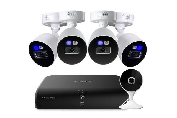 Lorex Fusion 4K 12-Channel 2TB Wired DVR System with 4 Smart Deterrence Cameras and One 2K Indoor Wi-Fi Camera