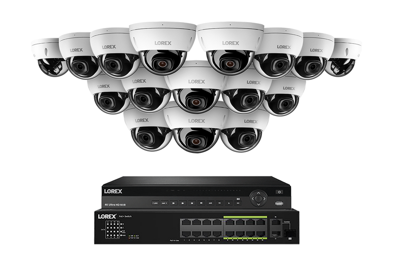 Lorex Pro  Series 4K 32 Camera Capable 8TB Wired NVR System with 8MP (4K) A10 IP Dome Cameras - White 16