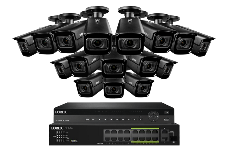 Lorex 4K (32 Camera Capable) 8TB Wired NVR System with Nocturnal 3 Smart IP Bullet Cameras Featuring Motorized Varifocal Lens and 30FPS Recording