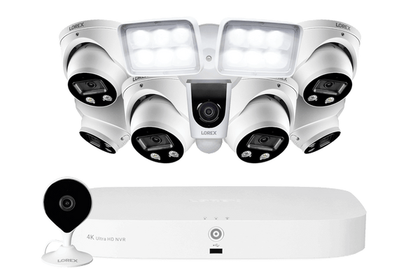 8-Channel NVR Fusion System with Six 4K Smart Deterrence IP Dome Security Cameras, Wi-Fi Floodlight and Indoor Camera