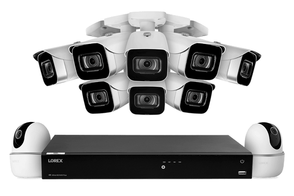 Lorex Fusion 4K 16-Channel 3TB Wired NVR System with 8 Cameras + Two 2K Pan-Tilt Wi-Fi Indoor Cameras